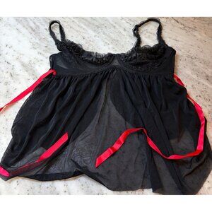 Victoria's Secret Black Lace Sexy Little Things Babydoll Sheer Lingerie Top 34C